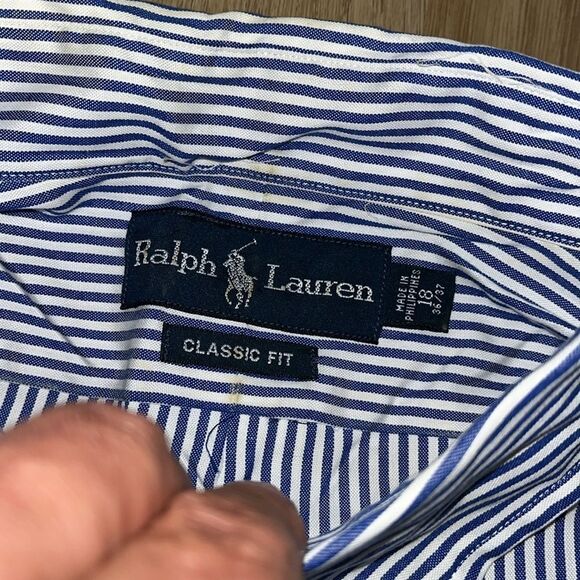 2-Blue Stripe Polo by Ralph Lauren w/ Pony mens Dress Business work shirt 18 XXL - Picture 7 of 9